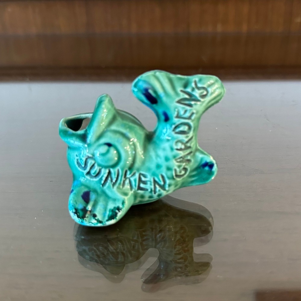Vintage Sunken Gardens Florida Souvenir Ceramic Fish Figurine Turquoise Teal